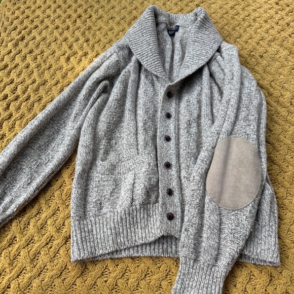 Lands' End Sweaters - Vintage Lands End Wool Blend Shawl Collar Cardigan Sweater Elbow Patches USA L